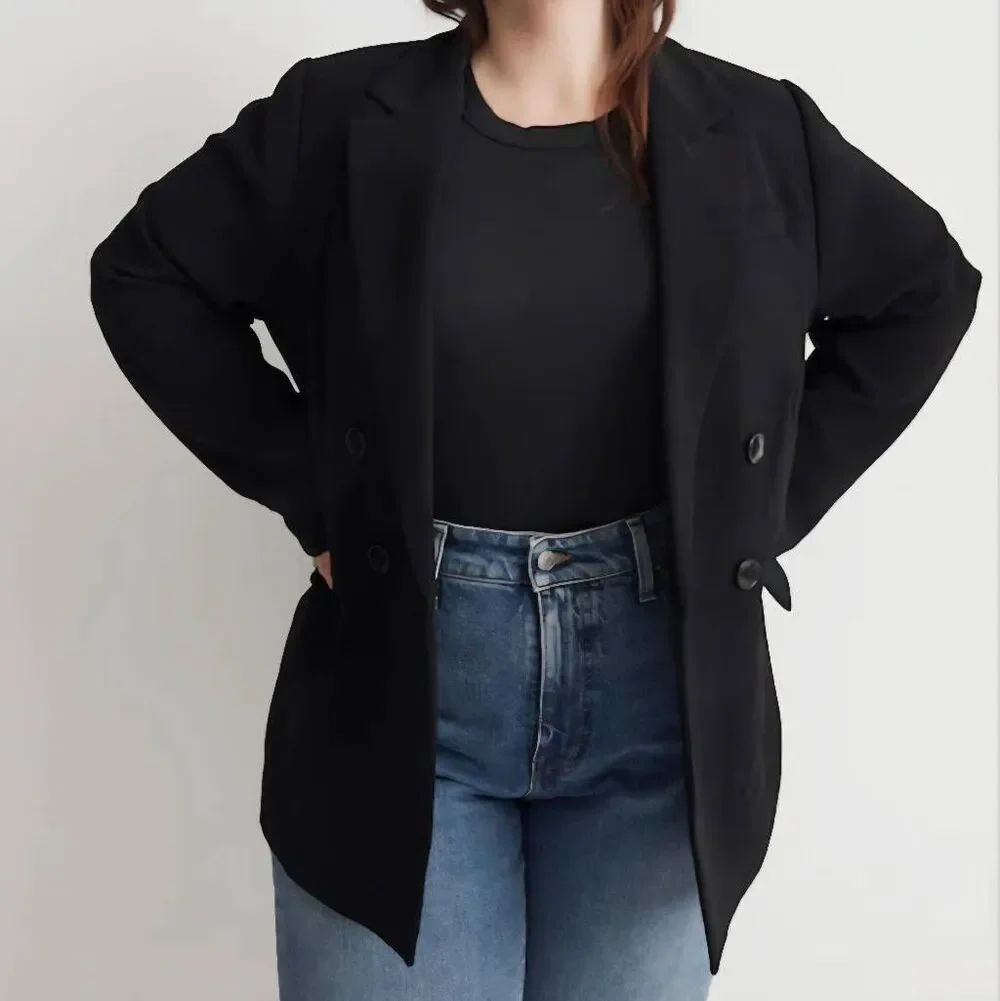 NWOT Madewell Blazer Women's 16W Black Rosedale Blazer Crepe Double Breasted
